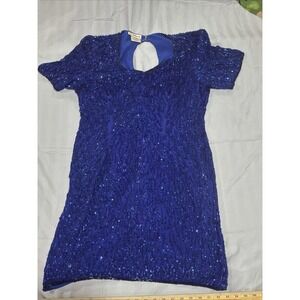 Stenay Vtg 100% Silk Beaded Cocktail Dress in Colbalt Blue Women's Sz Unknown L?